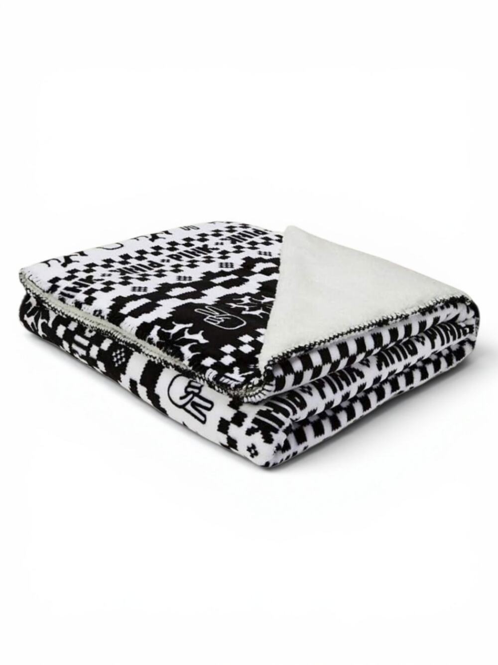 Victoria's Secret PINK Black And White Sherpa Peace Blanket NWT
